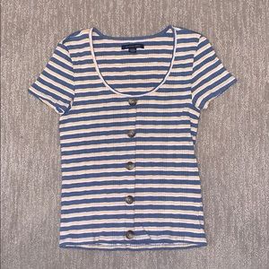 american eagle striped ribbed button tee